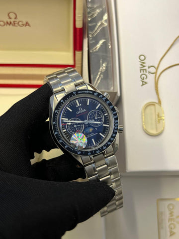 Omega speed master black moon phase steel strap