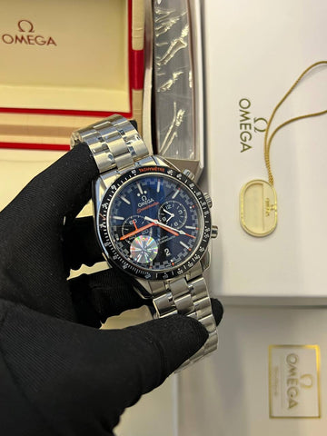 Omega speed master orange in black steel strap