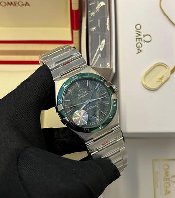 Omega constellation green steel strap
