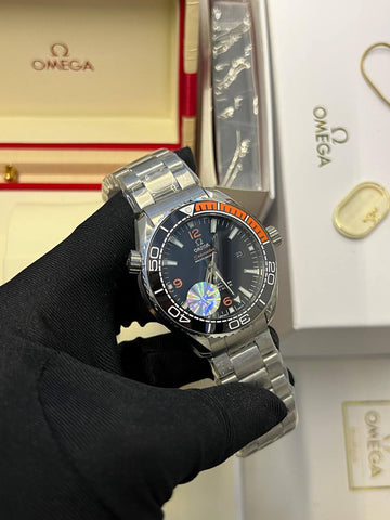 Omega semester black in orange steel strap