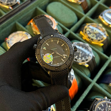 Omega semester full black leather strap