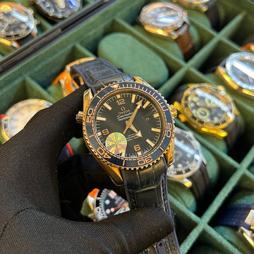 Omega semester blue in rose gold leather strap