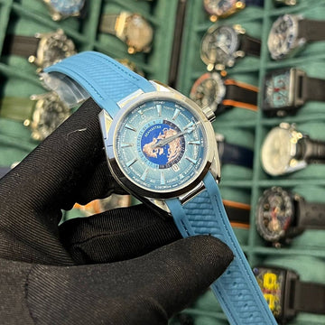 Omega semester aqua tera world time Tiffany leather strap