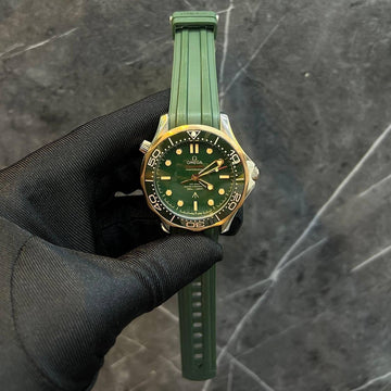 Omega semester green in rose gold leather strap