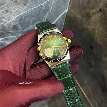 Omega constellation green in silver leather strap