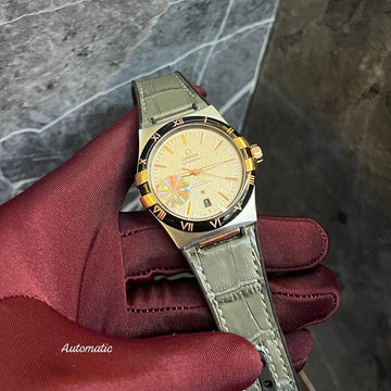 Omega constellation gray in silver leather strap