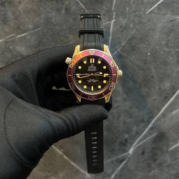 Omega semester red in black leather strap