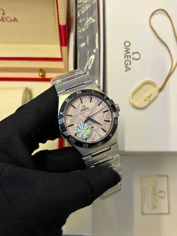 Omega constellation black in white steel strap