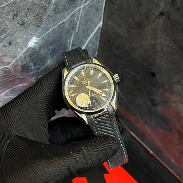 Omega semaster aqua tera full black leather strap