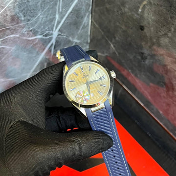 Omega semester aqua tera silver in blue leather strap