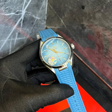 Omega semester aqua tera tiffany in silver leather strap