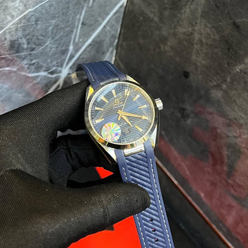Omega semester aqua tera blue leather strap