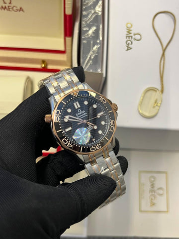Omega semaster black in rosegold steel strap