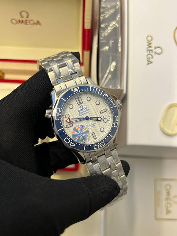 Omega semaster blue in white steel strap