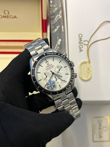 Omega speed master profficnal white in black steel strap