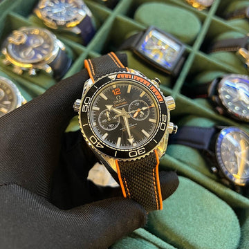 Omega speed master orange in black leather strap