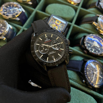 Omega speed master full black leather strap