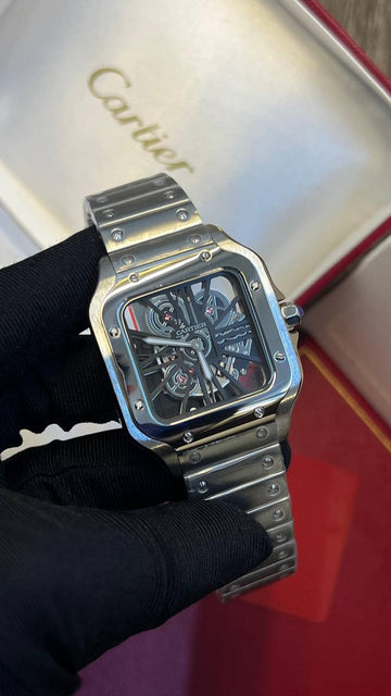 Cartier Santos Skelton black in silver
