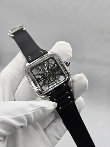 Cartier Santos Skelton black leather strap
