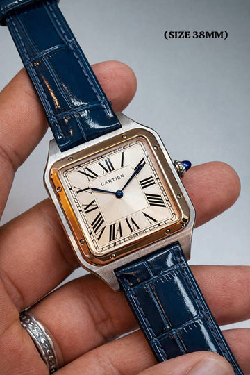 Cartier dumont silver in rose gold blue strap