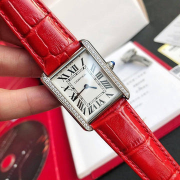 Cartier tank white in red strap in diamond