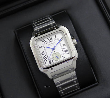 Cartier Santos chrono white steel strap