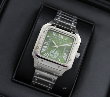 Cartier Santos chrono green steel strap