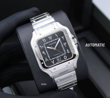 Cartier santos arabic dial black steel strap