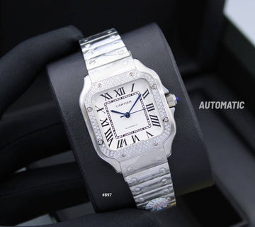 Cartier santos diamond white steel strap