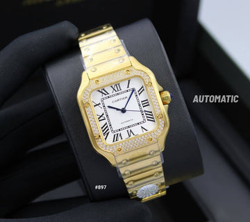 Cartier santos diamond white in gold steel strap