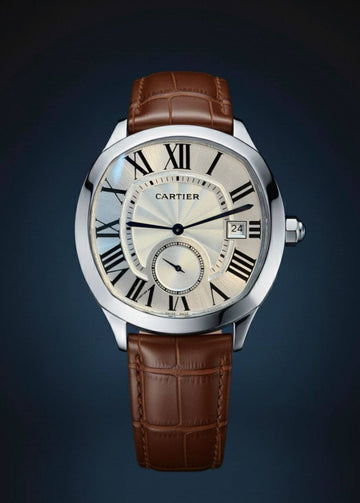 Cartier silver in brown leather strap