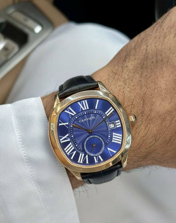 Cartier blue in gold leather strap