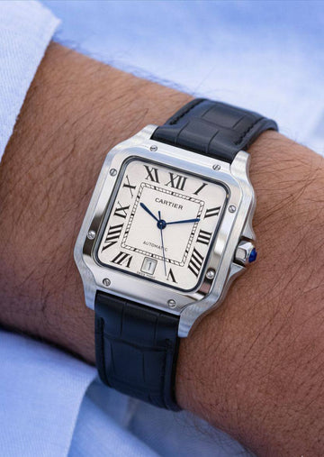 Cartier Santos white in blue leather strap
