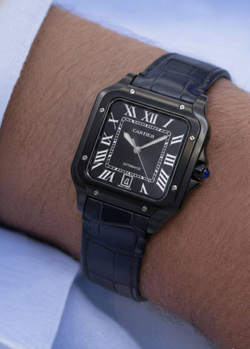 Cartier Santos black in blue leather strap