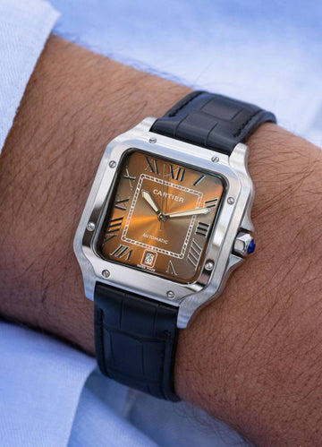 Cartier Santos sky orange in blue leather strap