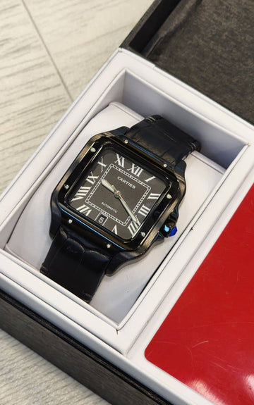 Cartier Santos full black leather strap