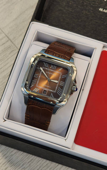 Cartier Santos rosegold in silver leather strap