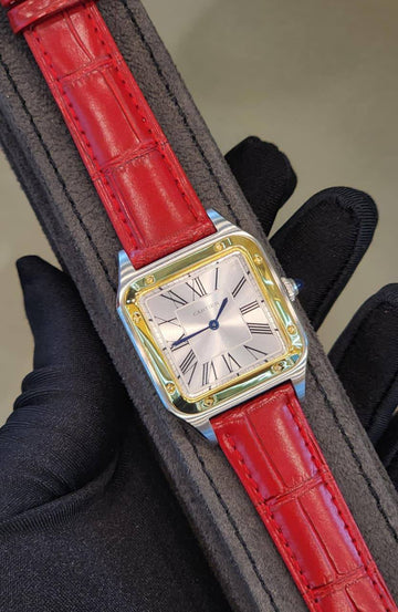 Cartier dumont white in gold in red strap