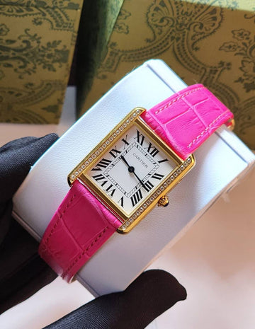 Cartier tank white in pink strap