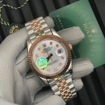 Rolex date just jublie bracelet rose gold in white