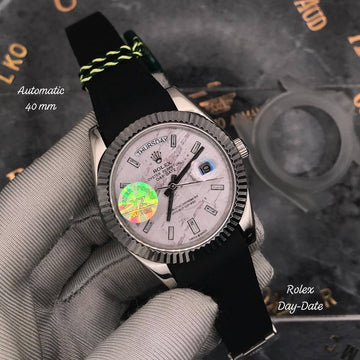 Rolex day date white leather strap