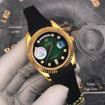 Rolex day date green leather strap