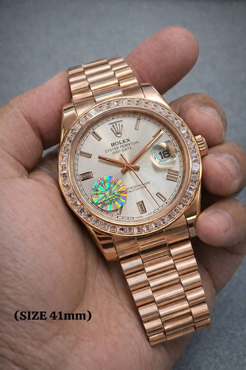 Rolex day date white in rose gold diamond