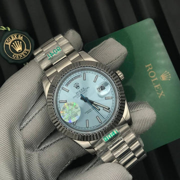 Rolex day date sky blue in silver