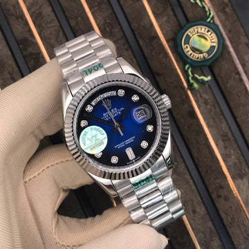 Rolex day date blue in silver