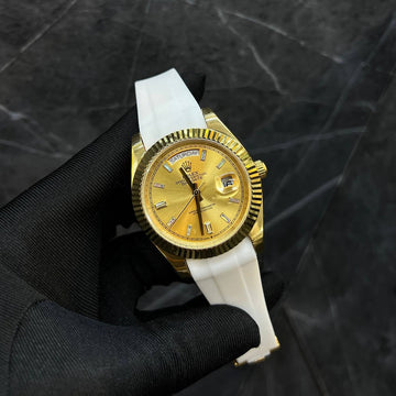 Rolex day date gold leather strap