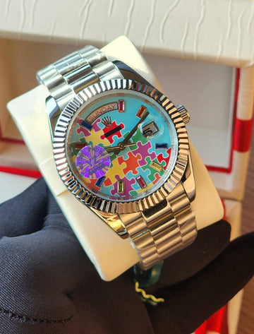 Rolex day date sky blue in silver