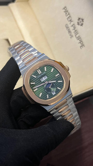 Patek Philippe nautilus moon phase rose gold in green