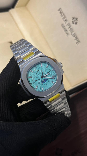 Patek Philippe nautilus moon phase sky blue