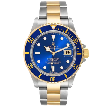 Rolex Submariner Blue Dial Steel Yellow Gold Mens Watch 16613 Box Papers